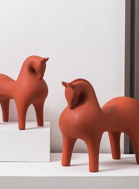 蓝色马摆件样板间装饰品