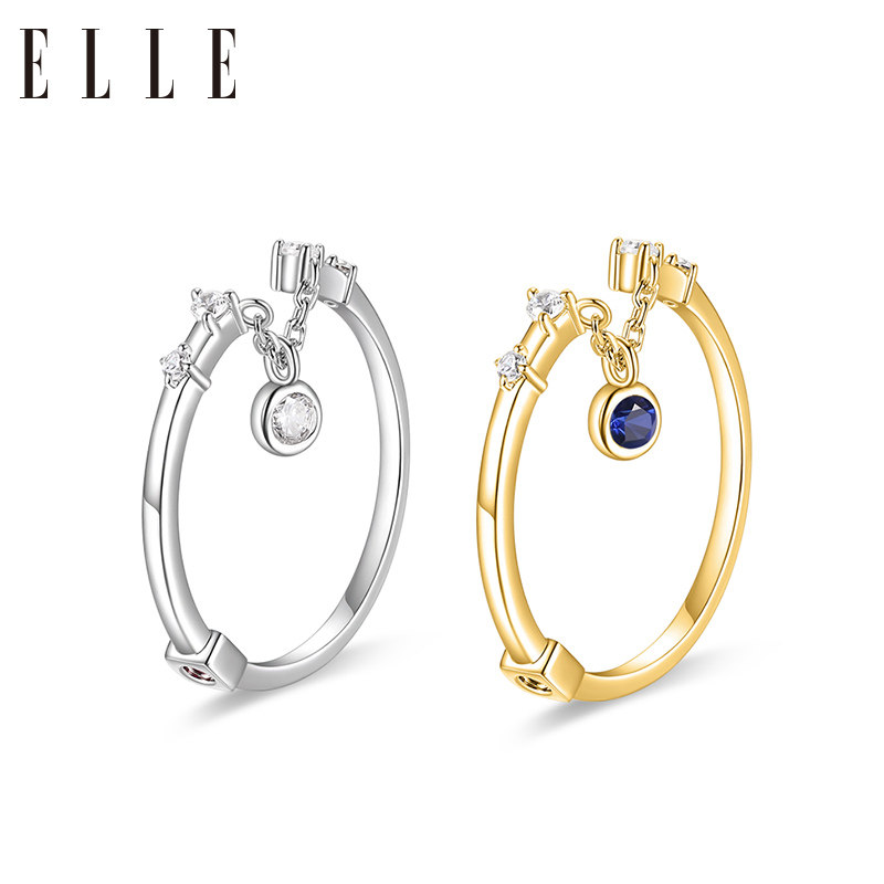 elle克莱因蓝宝石银镀18k金尾戒 elle饰品戒指/指环