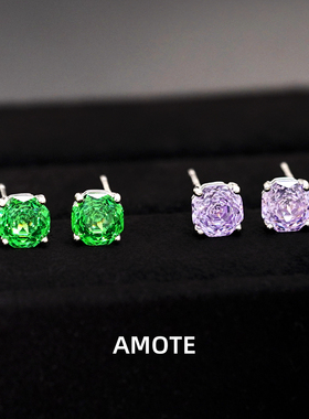 AMOTE《香氛玫瑰》冰川蓝玫瑰切耳钉S925银耳环简约小众通勤百搭