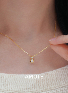 AMOTE《人鱼珠露》水滴钻925银项链小众轻奢法式锁骨链情人节礼物