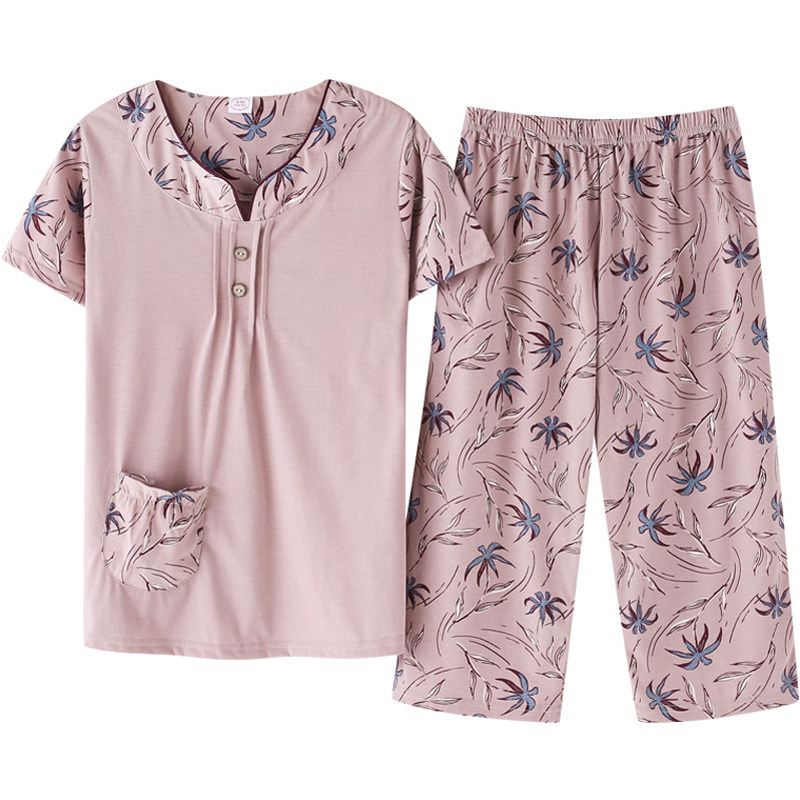 夏季短袖夏棉居家中老年人老人睡衣 浪漫媚影服饰睡衣/家居服套装