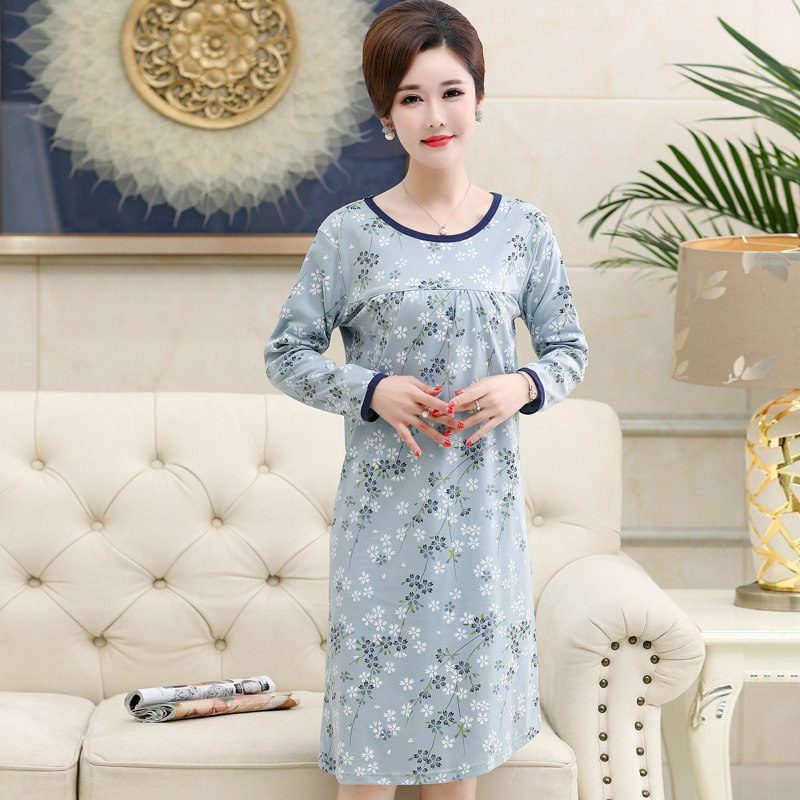 春秋季中老年人睡裙纯棉长袖连衣裙 浪漫媚影服饰睡裙