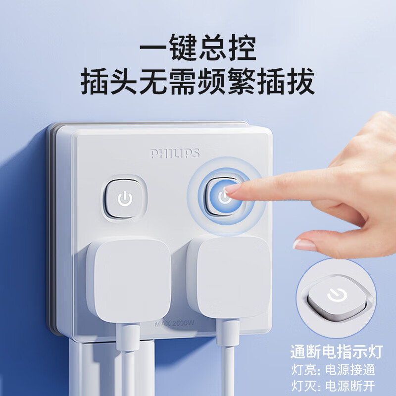 飞利浦多功能插座一转多分控无线插头转换器插板家用办公桌面usb