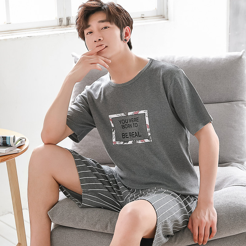 男款夏季纯棉短袖短裤青少年睡衣 迷彩鱼睡衣/家居服套装