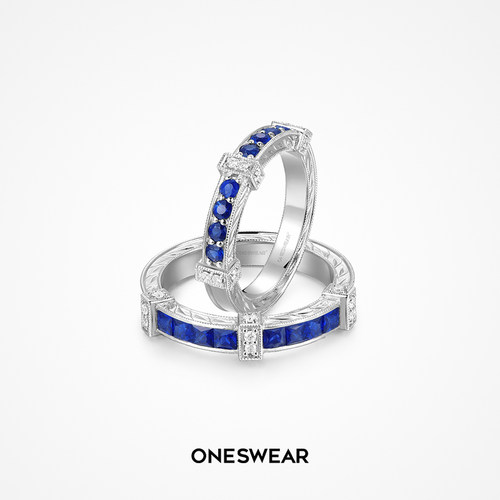 ONE SWEAR/梵誓小夜曲 欧式复古英伦18k金结婚对戒爱情蓝宝石珠宝 - 图0