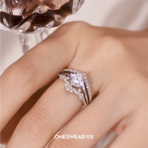 ONE SWEAR/梵誓格蕾丝 皇冠钻戒定制结婚戒托显钻叠戴女戒k金婚戒 - 图2