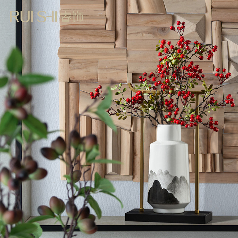 新中式风格陶瓷花瓶摆件水墨画山水风客厅玄关家居装饰品插花摆设