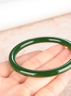 和田玉碧玉圆条手镯细条玉镯子