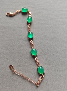 天然冰种玛瑙翠绿色玉手链