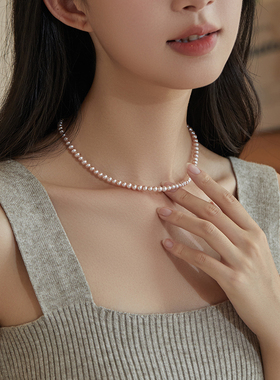 4.5-5mm近圆粉紫色淡水珍珠项链