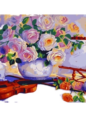 DIY数字油画自己填色粉紫色的花海棠雏菊虞美人向日葵家居装饰画