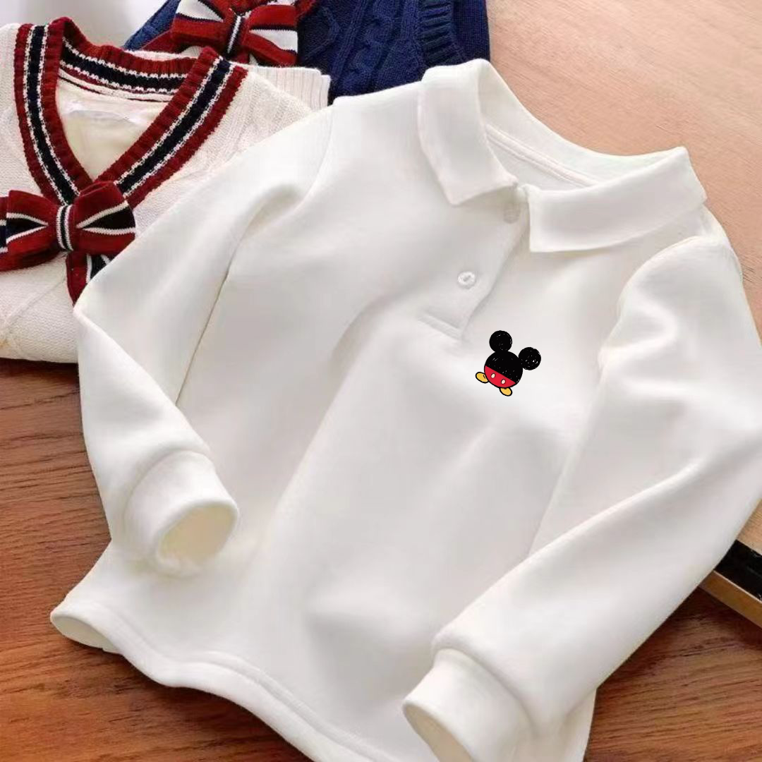 polo衫中大童纯棉字母洋气长袖上衣秋冬翻领儿童宽松加绒童装卫衣