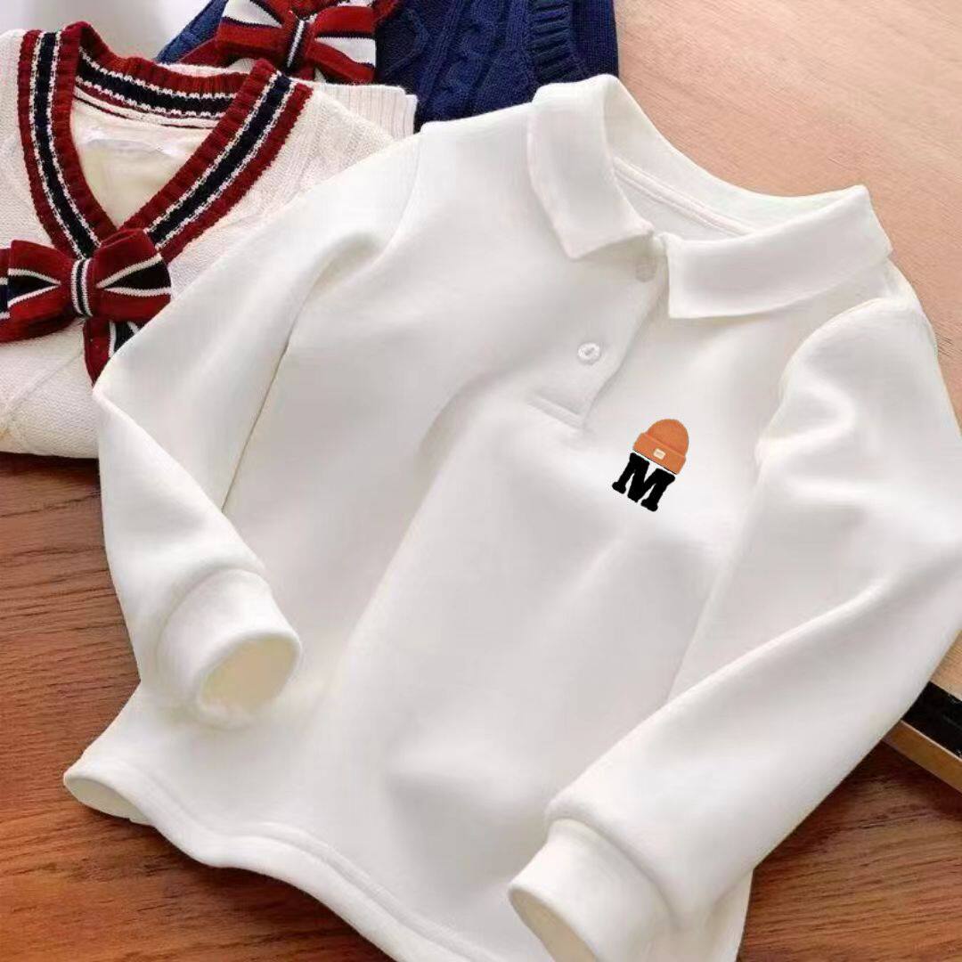 polo衫中大童纯棉洋气卡通印花长袖上衣儿童宽松翻领加绒童装卫衣