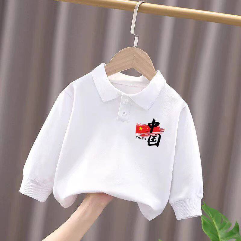 白色polo衫纯棉洋气中大童长袖上衣新款国风女童字母印花童装卫衣