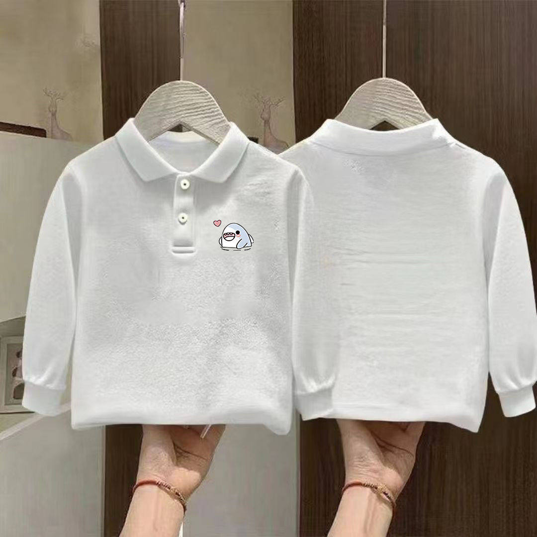 儿童宽松polo领纯棉加绒长袖上衣中大童洋气卡通印花帅气童装卫衣