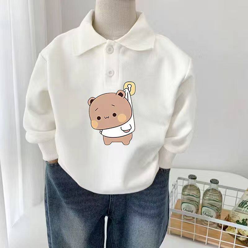 polo衫中大童纯棉卡通印花洋气长袖上衣韩版儿童宽松翻领童装卫衣