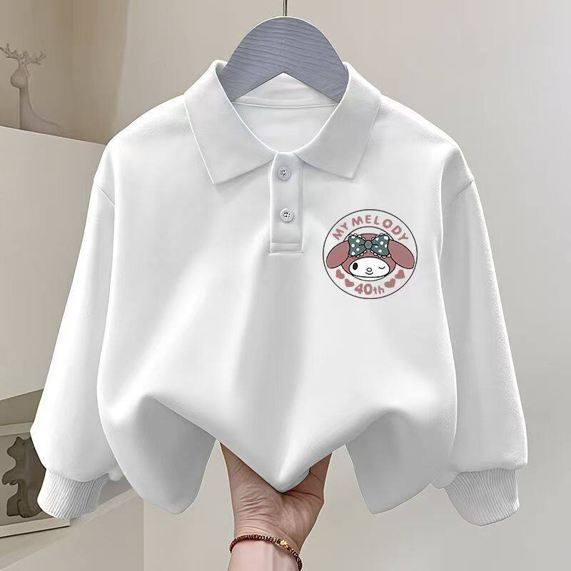 纯棉polo衫白色洋气中大童长袖t恤上衣儿童薄款卡通印花童装卫衣