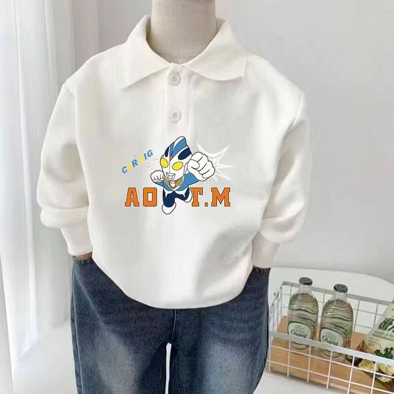 白色polo衫洋气中大童纯棉长袖上衣爆款韩版儿童字母印花童装卫衣