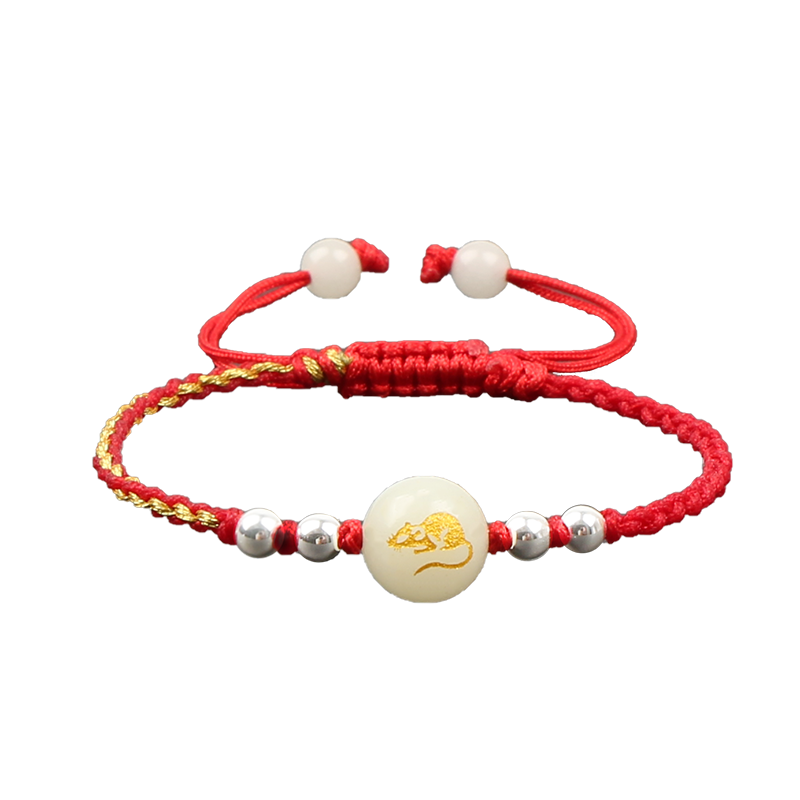 女简约牛转运珠编织绳银首饰手链 福权手链