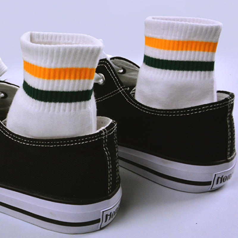 达达狼旗舰店袜子男中筒士运动秋季初秋半筒袜二杠全纯防臭棉学生百搭军训白色2