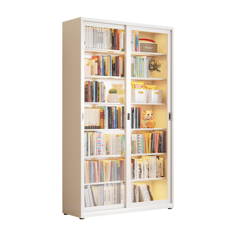 三箭家用钢制书架推拉门防尘玻璃书柜带锁展示柜落地收纳储物柜子,淘宝优惠券,粉丝福利购,淘宝优惠卷