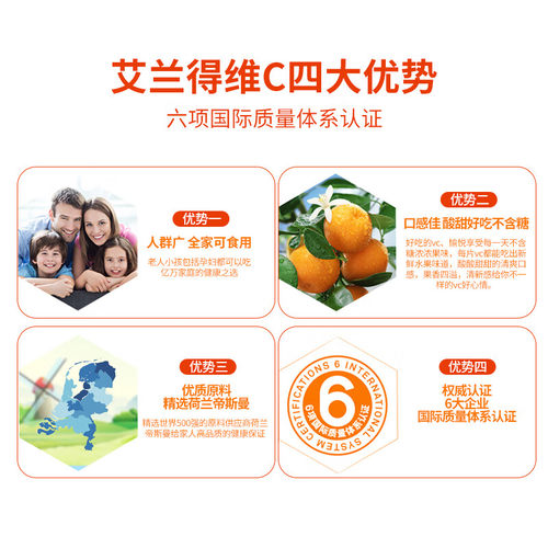 60片艾兰得维生素d含片草莓桔子味vc成人儿童孕妇30粒药店同款 - 图3