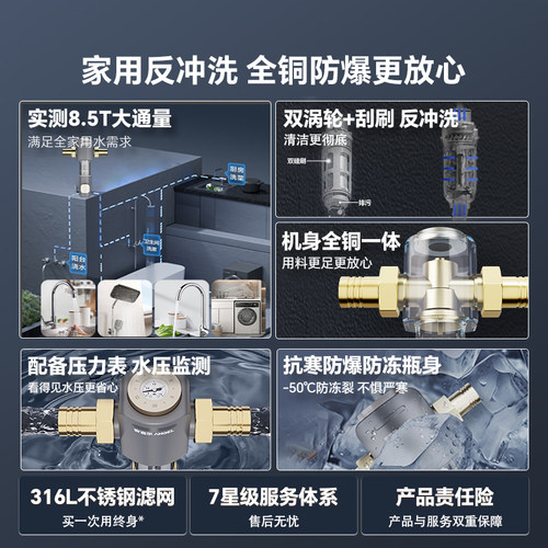 安吉尔前置过滤器家用自动反冲洗全铜防爆大流量全屋自来水净水器 - 图1