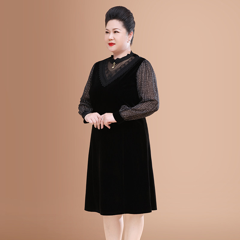2020秋装新款50岁胖妈妈大码连衣裙 优爱菲中老年女装