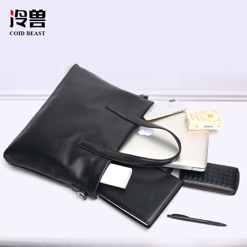 冷兽真皮男士手提包休闲头层公文包 冷兽箱包男士包袋