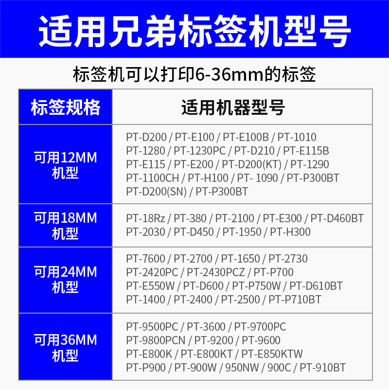 原装兄弟标签机色带12mm 6 9 18TZe-231/631标签打印纸e115b d210 - 图2