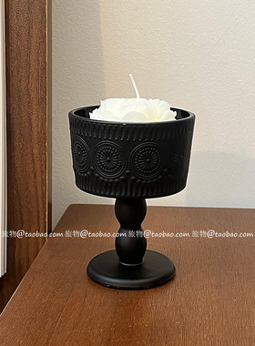 复古黑磨砂玻璃法式中古高脚杯