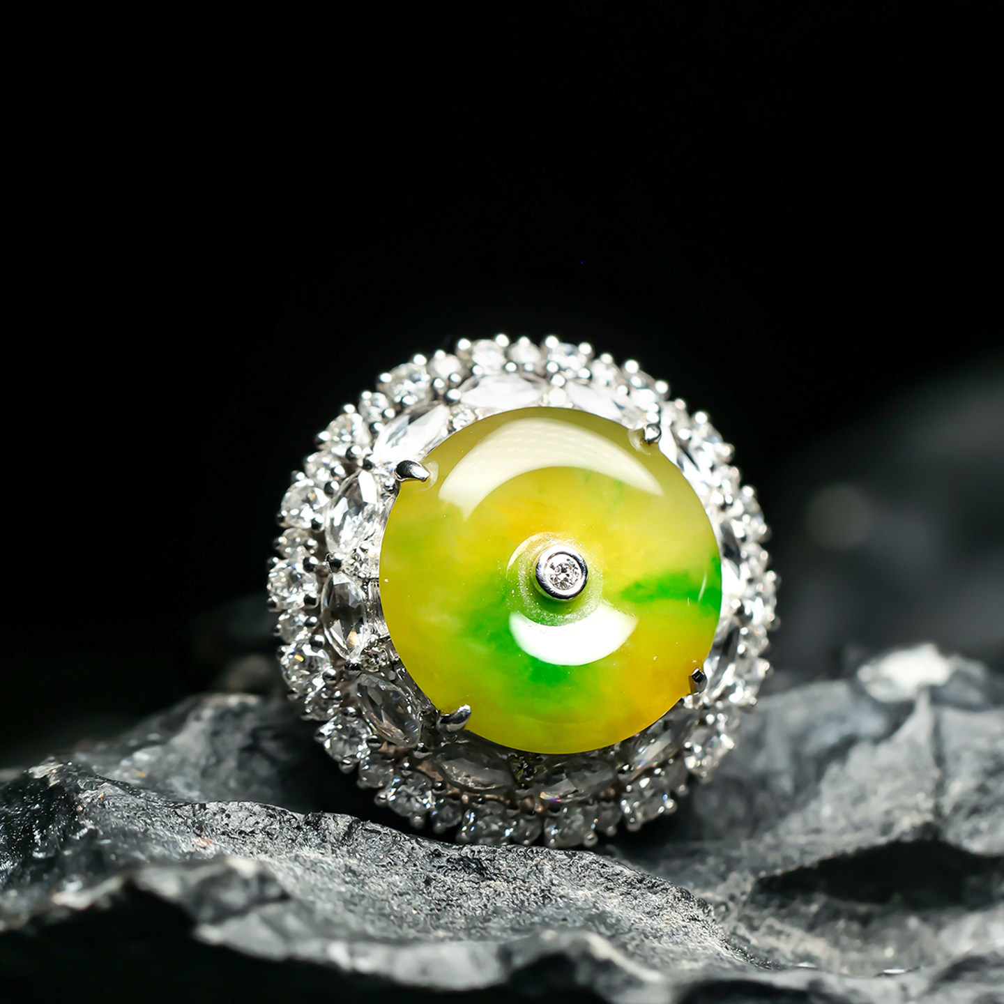 Yangzi Jewelry Perfect Ring Laokeng ice yellow and green three-color design jadeite ring 8.30