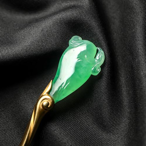 羊子珠宝 有凤来仪 老坑冰种满绿设计款翡翠凤凰发簪12.18 - 图1