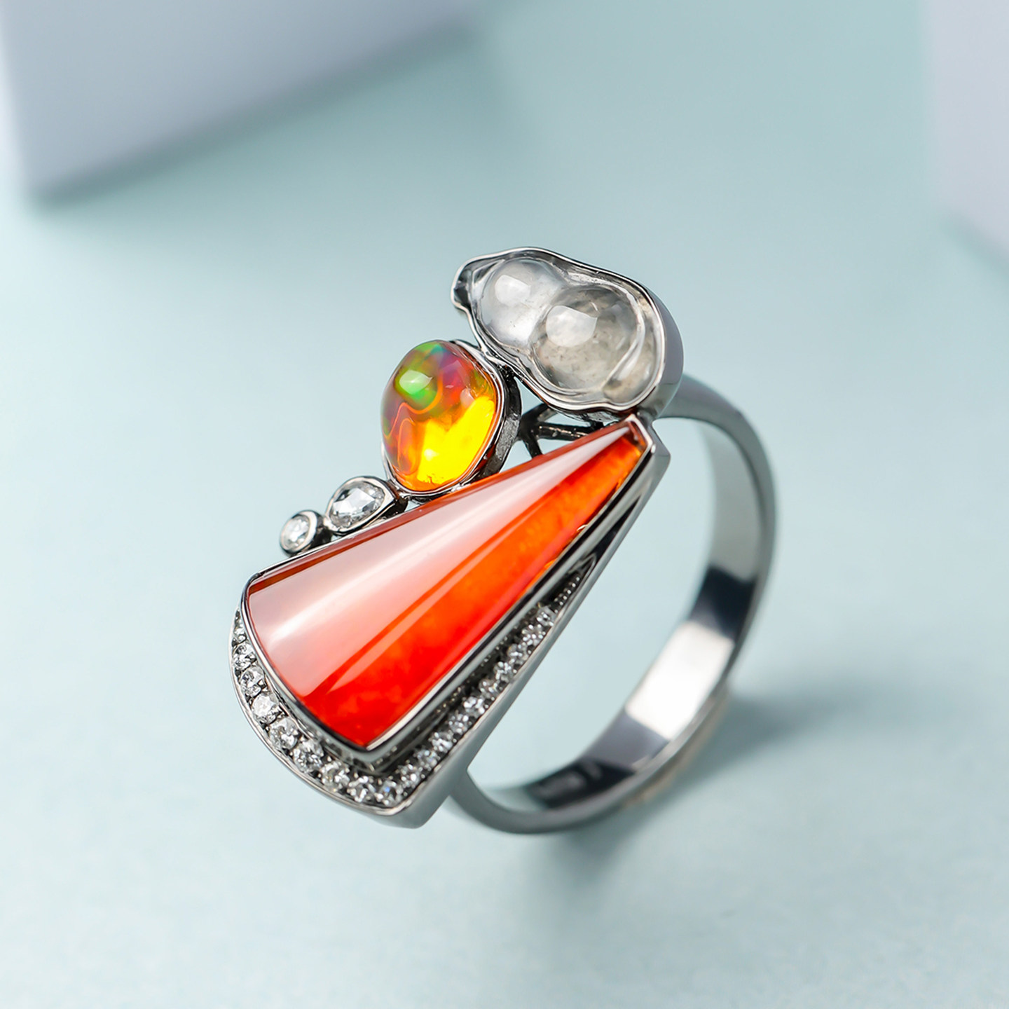 Yangzi Jewelry Chixia Laokeng ice trapezoidal red jade design personalized jade ring 9.8