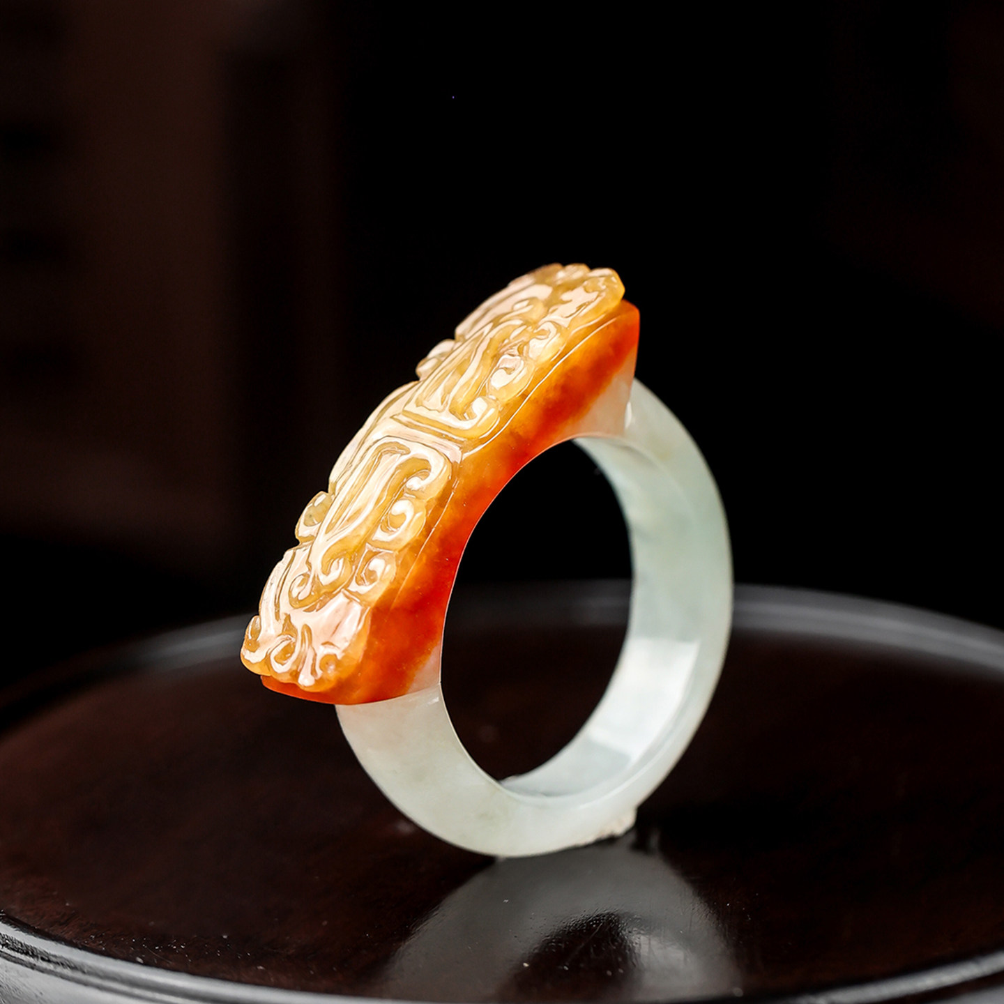 Yangzi Jewelry Chiyun Laokeng red jade pretty color cleverly carved antique pattern jade ring