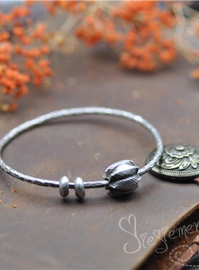 泰国清迈风串珠闭口纯银手镯