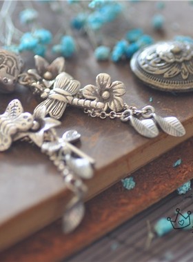 泰国清迈风复古耳坠手工蝴蝶银饰