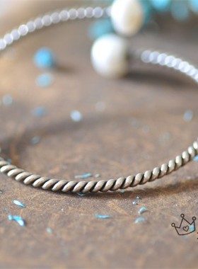 泰国清迈进口手工纯银珍珠手镯 银饰开口可调节扭劲手镯民族风