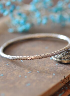 泰国清迈进口手工纯银闭口编织手镯 银饰开口可调节手环镯子