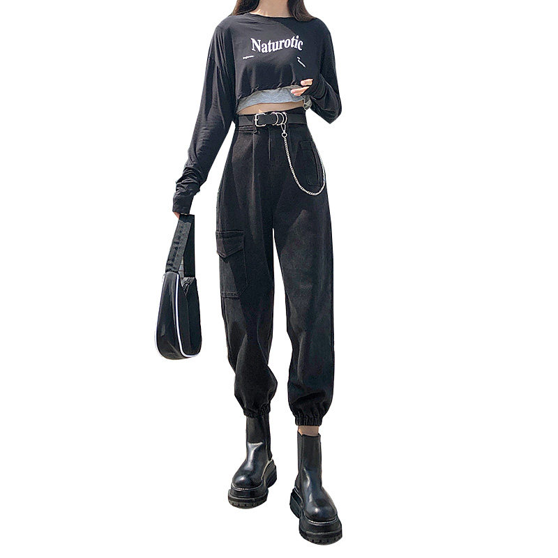 黑色工装2020年秋冬新款显瘦牛仔裤 昊美牛仔裤