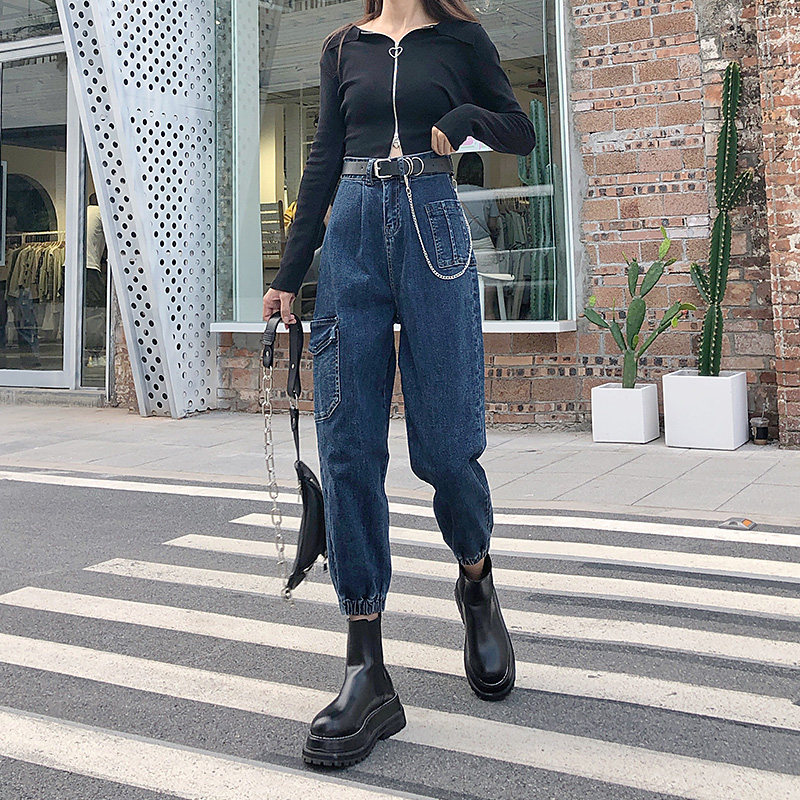 黑色工装2020年秋冬新款显瘦牛仔裤 昊美牛仔裤