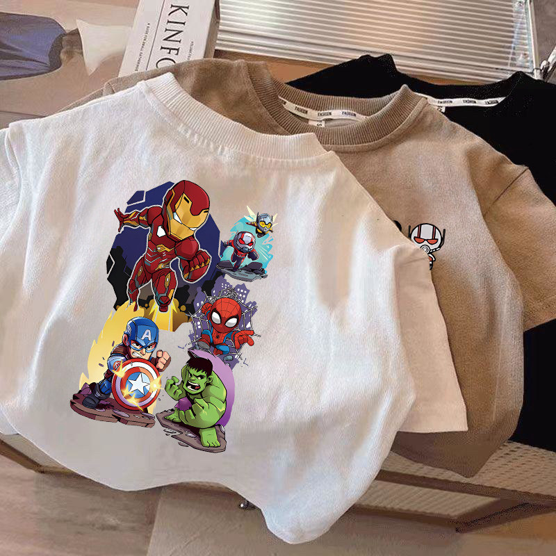 男童夏季卡通新款短袖t恤2025韩版新款中小童钢铁侠百搭打底上衣,淘宝优惠券,粉丝福利购,淘宝优惠卷