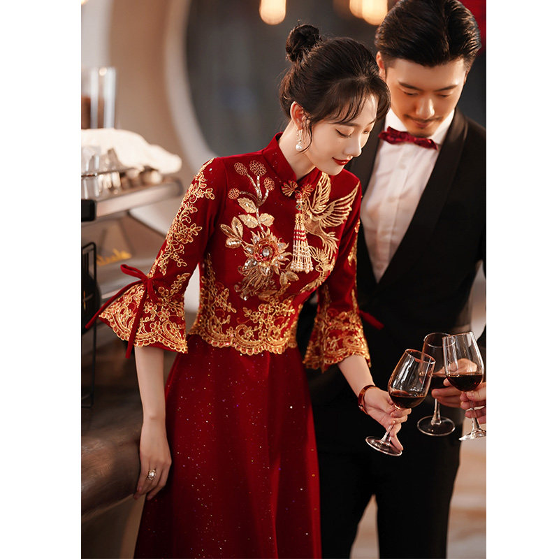 中式旗袍改良新娘2022新款晚礼服 逸红妆礼服/晚装