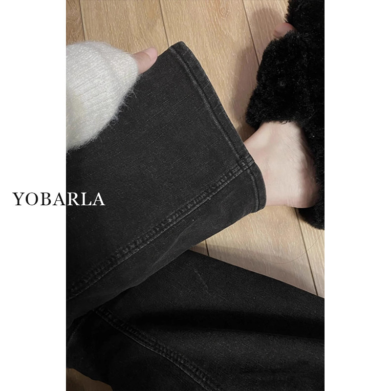 黑色直筒牛仔裤女冬季加绒大码胖mm宽松显瘦梨形身材窄版阔腿裤子,淘宝优惠券,粉丝福利购,淘宝优惠卷