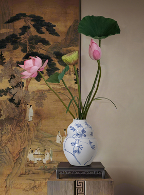 海虹雅林假花仿真花摆设高级仿生荷花新中式客厅桌面绿植装饰摆件