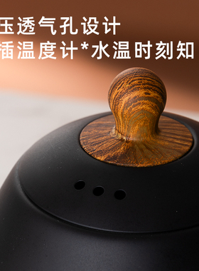 电热水壶家用细口长嘴手冲壶木纹
