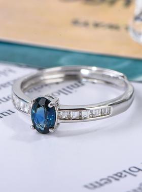 宇彩新品925银镶嵌天然蓝宝石戒指轻奢个性百搭时尚可调节包邮