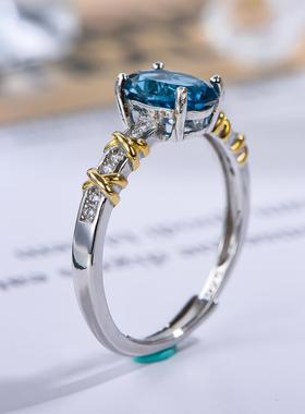 宇彩新款925银镶嵌托帕石戒指轻奢时尚全净满火彩活口戒托包邮