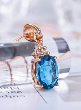 宇彩新品925银镶托帕石吊坠椭圆形简约时尚新颖送银链包邮