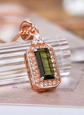 宇彩新品925银镶天然绿碧玺吊坠轻奢时尚豪华款送银链包邮